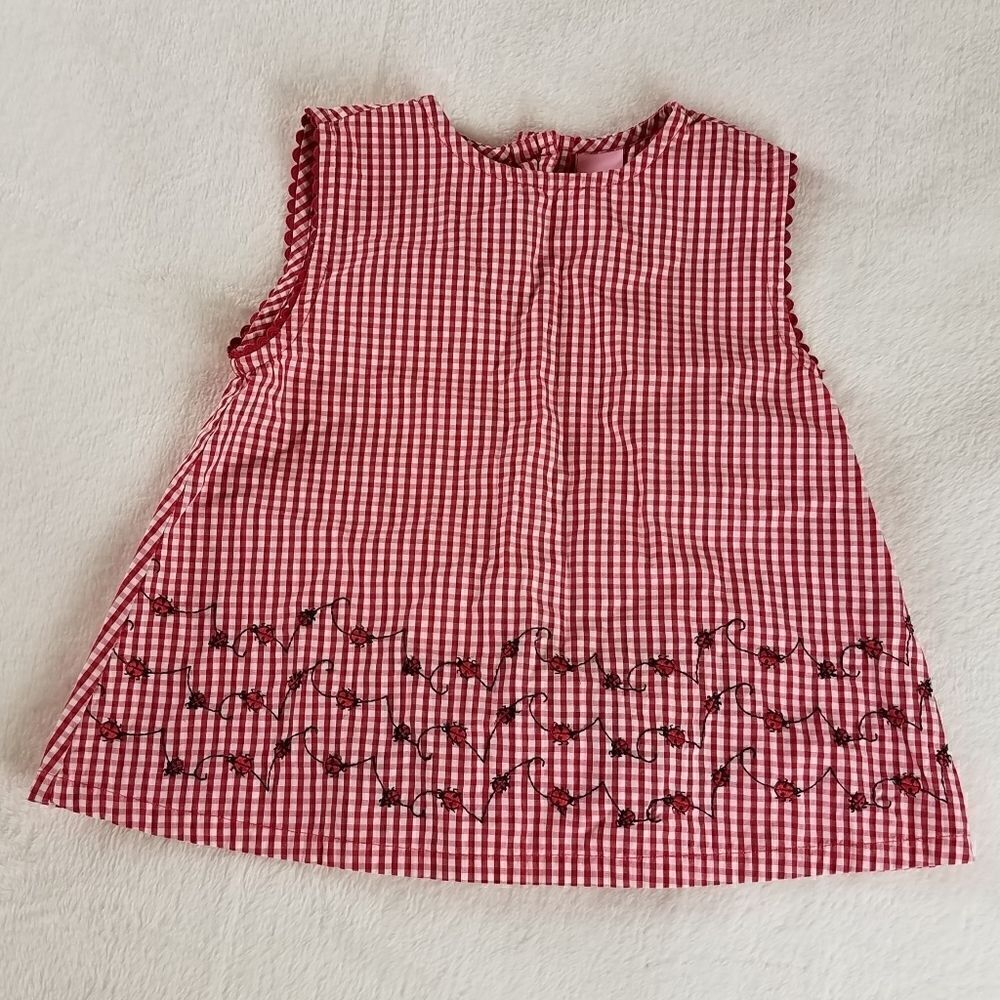 Copper Key Red & White Lady Bug Embroidered Top